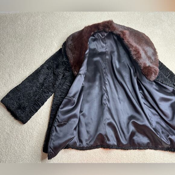Vintage Teddy Jacket with Real Fur Collar - Black and Brown - Picture 3 of 7